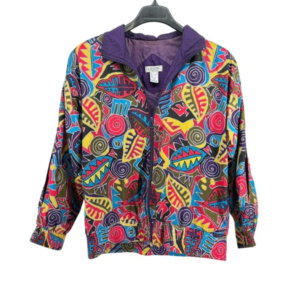 Vintage Lavon Y2K Abstract‎ Bomber Jacket 90s Retro Colorful Funky Womens Medium